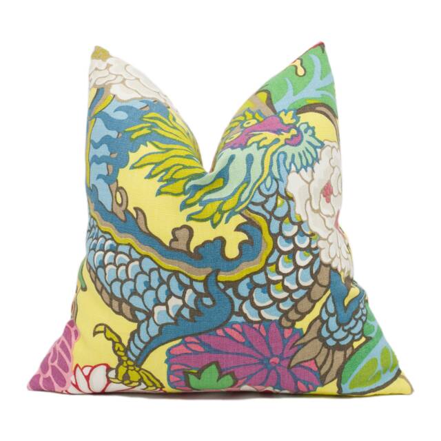 Schumacher - Chiang Mai Dragon Yellow Art Deco Chinoiserie Designer Cushion Cover Handmade Throw Pillow Luxury Home D??cor - image 1