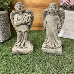 Stone Garden Pair Of Small Standing Angel Cherub Memorial Gift Ornament - thumbnail 4