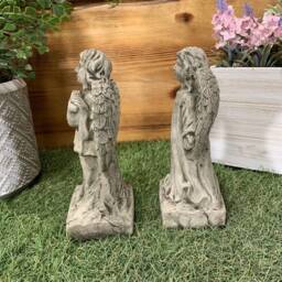 Stone Garden Pair Of Small Standing Angel Cherub Memorial Gift Ornament - thumbnail 3