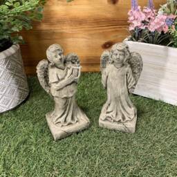 Stone Garden Pair Of Small Standing Angel Cherub Memorial Gift Ornament - thumbnail 2