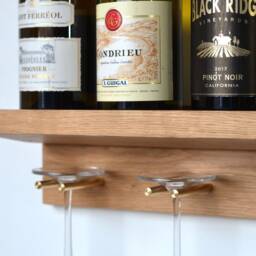 Gin & Wine Shelf, Floating Shelf For Bottles Glasses Made From Oak Brass - thumbnail 4