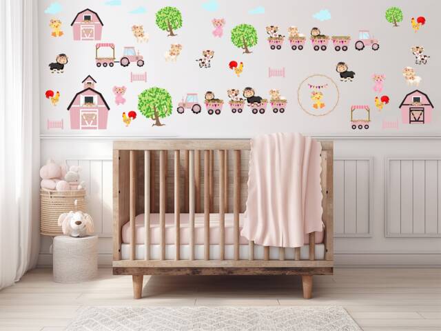 Farm Animal Nursery Wall Decals Barnyard Decor, Kids Room Stickers - image 1