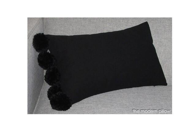 Black Pom Decorative Throw Pillow Cover/Case Cushion Cotton 12x20 - image 1