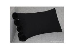 Black Pom Decorative Throw Pillow Cover/Case Cushion Cotton 12x20 - thumbnail 1