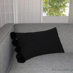 Black Pom Decorative Throw Pillow Cover/Case Cushion Cotton 12x20 - thumbnail 2