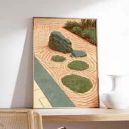 Zen Garden Wall Art, Japanese Rock Print, Minimalist Raked Sand Landscape - thumbnail 2