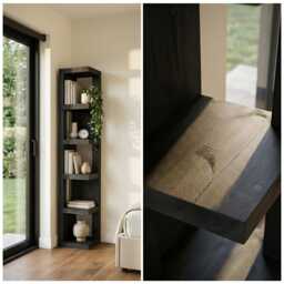 Valora Solid Wood Corner Bookshelf in Ebony Black Colour - Open Bookcase, Rustic Design - thumbnail 4