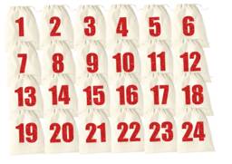 Set Of 24 Glitter Print Christmas Advent Calendar Cotton Sacks