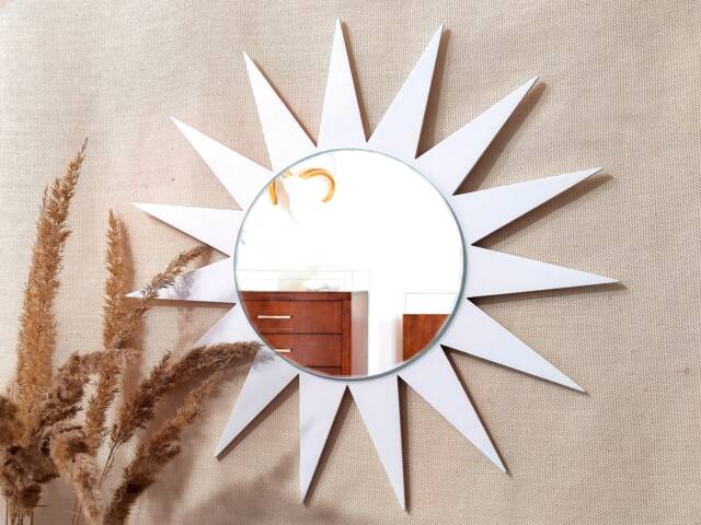Wooden Sun Mirror, White Or Black Sunburst Small Wall Decorative Mirror - image 1