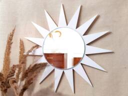 Wooden Sun Mirror, White Or Black Sunburst Small Wall Decorative Mirror - thumbnail 1