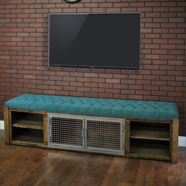 Handmade Industrial Ottoman Bench - Tufted Cushion, Rustic Credenza - image 1