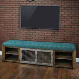 Handmade Industrial Ottoman Bench - Tufted Cushion, Rustic Credenza