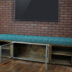 Handmade Industrial Ottoman Bench - Tufted Cushion, Rustic Credenza - thumbnail 2