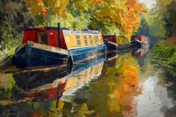 Canal Narrow Boat Canvas Picture Print Framed Wall Art - thumbnail 1