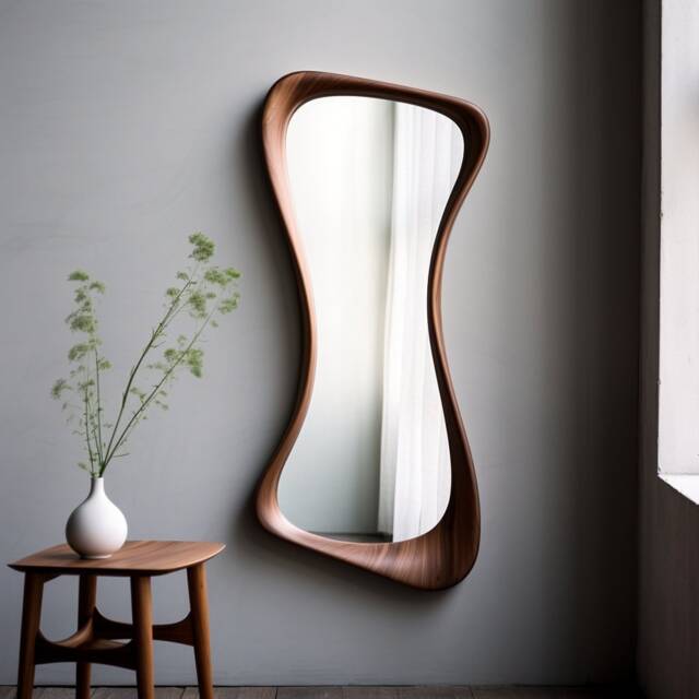Real Walnut Wood Full Length Mirror Handmade Asymmetrical Farmhouse Home Decor, Irregular Wooden Frame - image 1