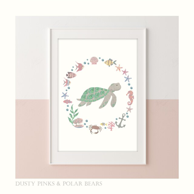 Floral Edition - Turtle Print Under The Sea Animal Prints Decor Poster Children's Wall Art Liberty - image 1