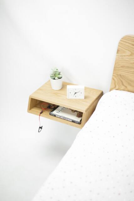 Floating Oak Or Walnut Nightstand Without Drawer, Sloped Forehead - image 1
