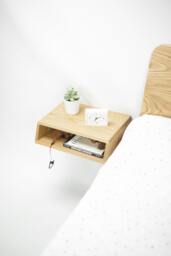 Floating Oak Or Walnut Nightstand Without Drawer, Sloped Forehead - thumbnail 1