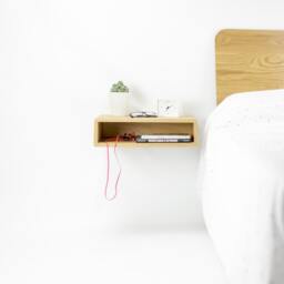 Floating Oak Or Walnut Nightstand Without Drawer, Sloped Forehead - thumbnail 3
