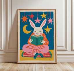 Reading Bunny Poster, Nursery Animal Print, Children's Wall Art - thumbnail 1