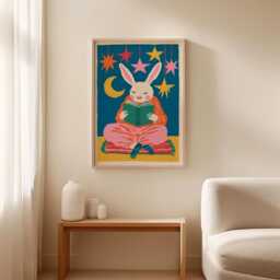 Reading Bunny Poster, Nursery Animal Print, Children's Wall Art - thumbnail 3