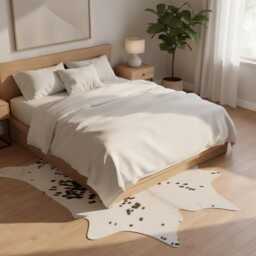 Authentic Black & White Cowhide Rug - Medium Natural Leather Skin For Elegant Interiors - 50x55 Inches - thumbnail 2