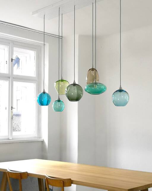 Hand Blown Glass Pendant Chandelier, Multi Light Dining Room Lighting - image 1