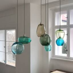 Hand Blown Glass Pendant Chandelier, Multi Light Dining Room Lighting - thumbnail 3