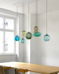 Hand Blown Glass Pendant Chandelier, Multi Light Dining Room Lighting - thumbnail 1