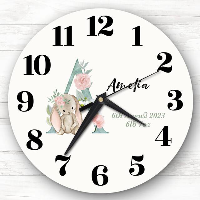 Baby Nursery Watercolour Animal Alphabet Letter A Gift Personalised Clock - image 1
