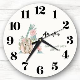 Baby Nursery Watercolour Animal Alphabet Letter A Gift Personalised Clock - thumbnail 1