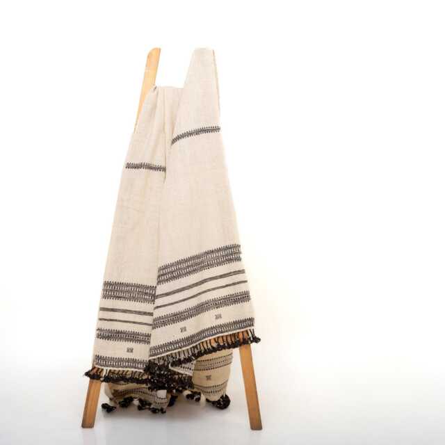 White Indian Wool Throw Blanket, Handwoven Bed Coverlet & Farmhouse Sofa - Vajra - image 1