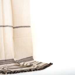 White Indian Wool Throw Blanket, Handwoven Bed Coverlet & Farmhouse Sofa - Vajra - thumbnail 3