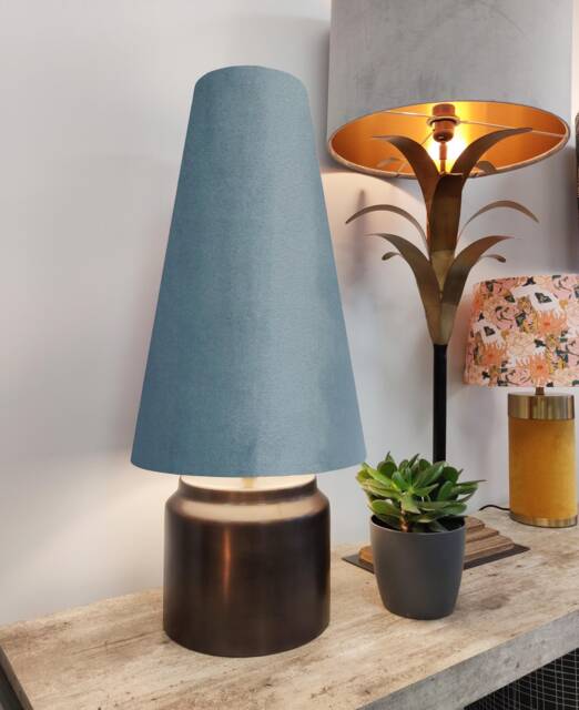 Duck Egg Blue Extra Tall Cone Lampshade in Velvet - image 1
