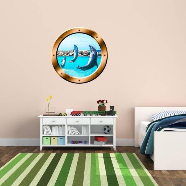 Ocean Wall Decal Nautical Decor - Breaching Dolphins Peel & Stick Ship Window Beach Art Boys Room Vinyl Sticker - Vwaq Bp26 - image 1
