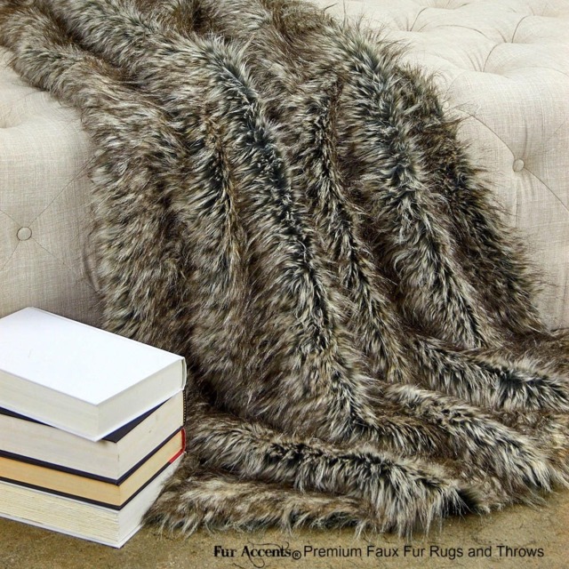 Faux Fur Throw Blanket, Soft Desert Wolf Bedspread, Usa Made - image 1