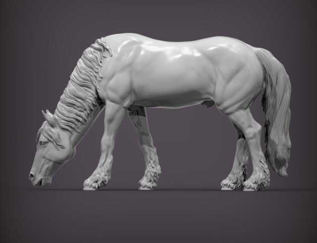 Friesian Horse Eats Grass - Unpainted 3D Print - Abs White Resin - image 1