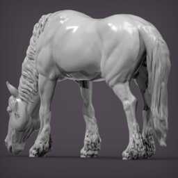 Friesian Horse Eats Grass - Unpainted 3D Print - Abs White Resin - thumbnail 3