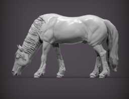 Friesian Horse Eats Grass - Unpainted 3D Print - Abs White Resin - thumbnail 1