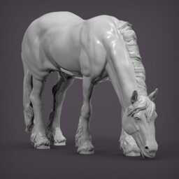 Friesian Horse Eats Grass - Unpainted 3D Print - Abs White Resin - thumbnail 2