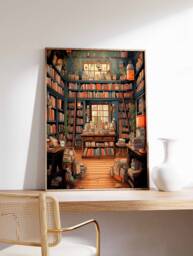Vintage Book Store Poster, Shop Print, Lovers Gift, Reading Antique Wall Art, Retro Library Gift Idea - thumbnail 1
