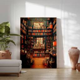 Vintage Book Store Poster, Shop Print, Lovers Gift, Reading Antique Wall Art, Retro Library Gift Idea - thumbnail 3
