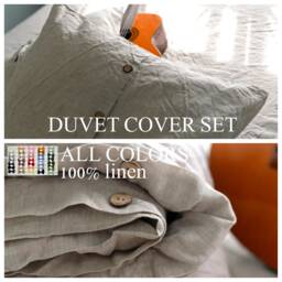 Linen Duvet Cover Set in A Natural Grey With 2 X Euro Pillow Shams Square Queen King Twin Pure Linen Bedding