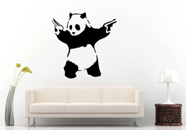 Gangster Panda Bear With Two Guns Cute Animal Children's Room Wall Decal Vinyl Sticker Mural Decor L996 - image 1