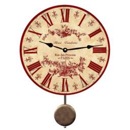 Red Toile Pendulum Wall Clock - French Clock
