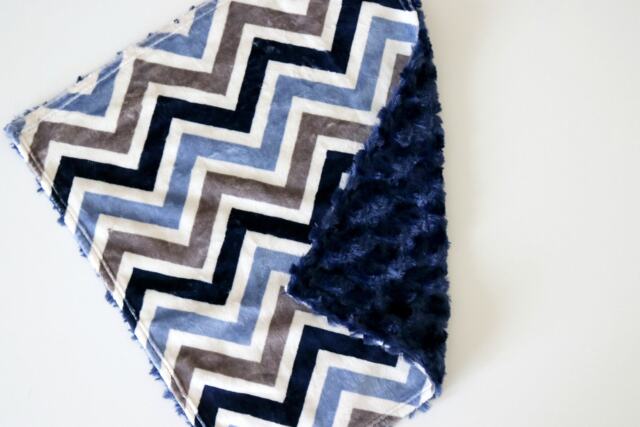 Dream Lovie. Security Blanket. Personalized Lovey. Faux Fur Blue Gray Chevron. Mini Baby Minky Shower Gift - image 1