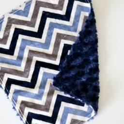Dream Lovie. Security Blanket. Personalized Lovey. Faux Fur Blue Gray Chevron. Mini Baby Minky Shower Gift - thumbnail 4