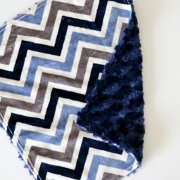 Dream Lovie. Security Blanket. Personalized Lovey. Faux Fur Blue Gray Chevron. Mini Baby Minky Shower Gift - thumbnail 2