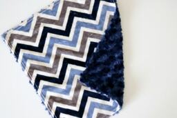 Dream Lovie. Security Blanket. Personalized Lovey. Faux Fur Blue Gray Chevron. Mini Baby Minky Shower Gift