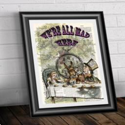 Alice in Wonderland Art Print Mad Tea Party On Antique Dictionary Page - thumbnail 2